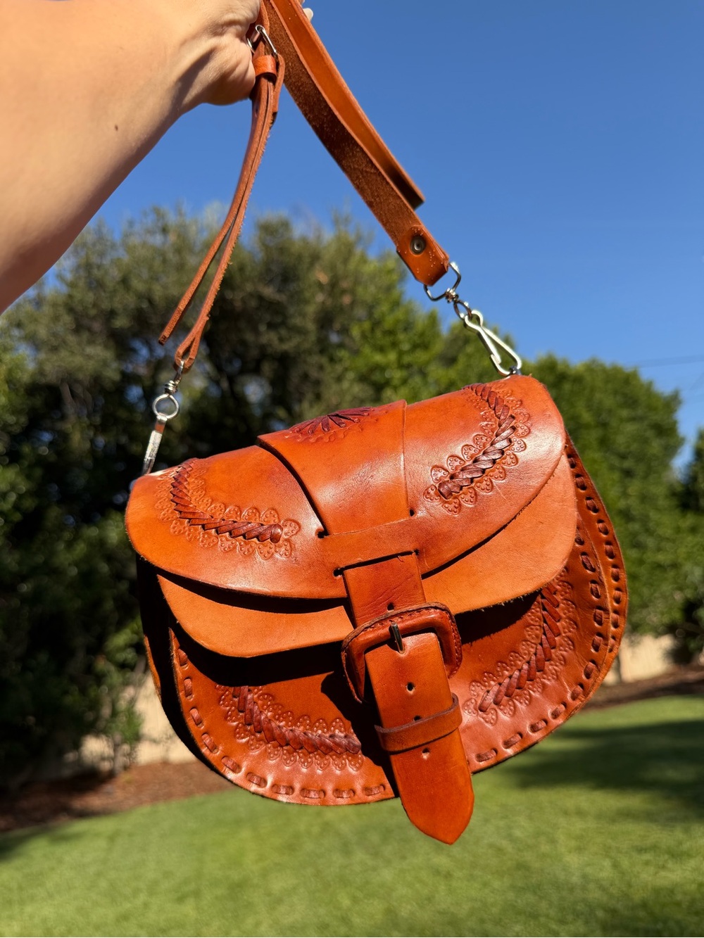 Handcrafted Leather Saddle Bag with Buckle Closure